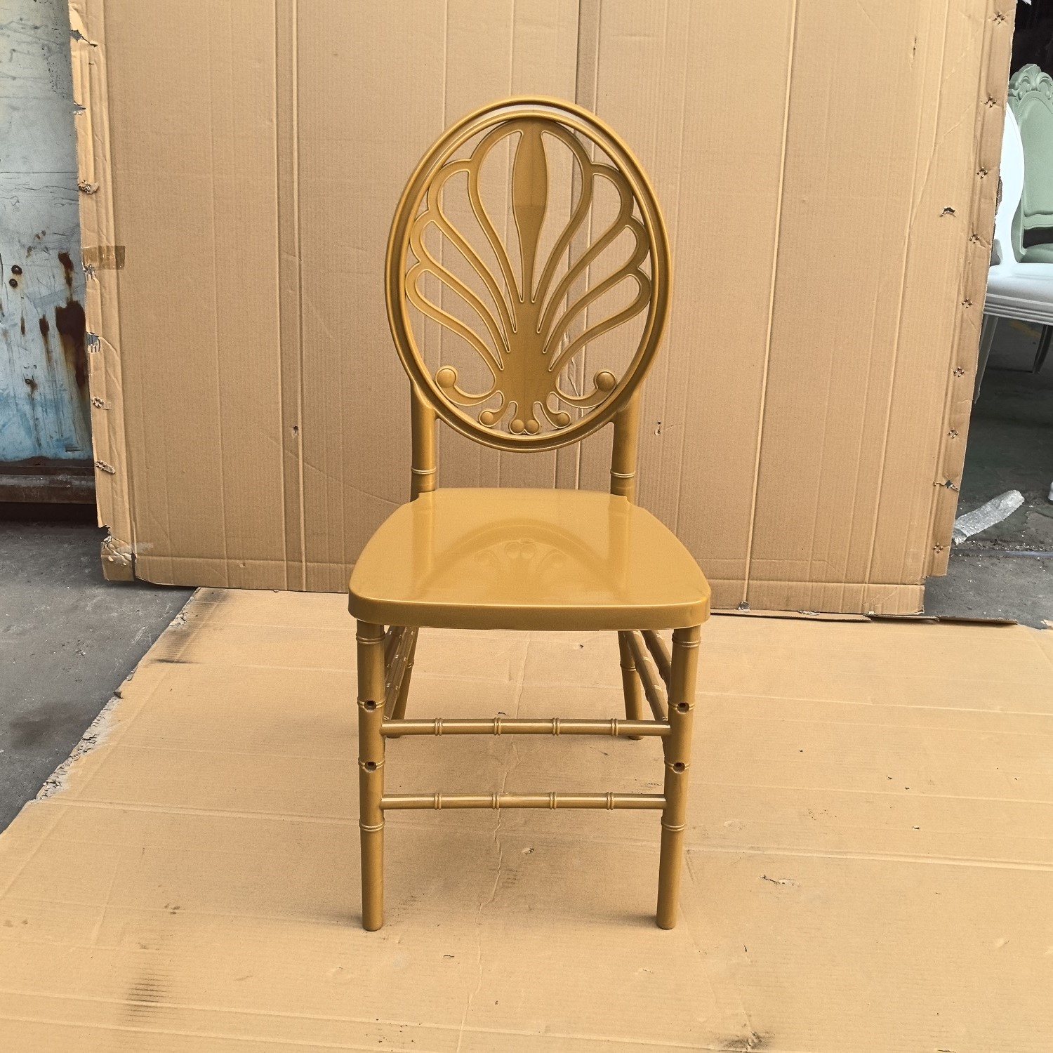 Gold Shell Back Resin Wedding Chair #1