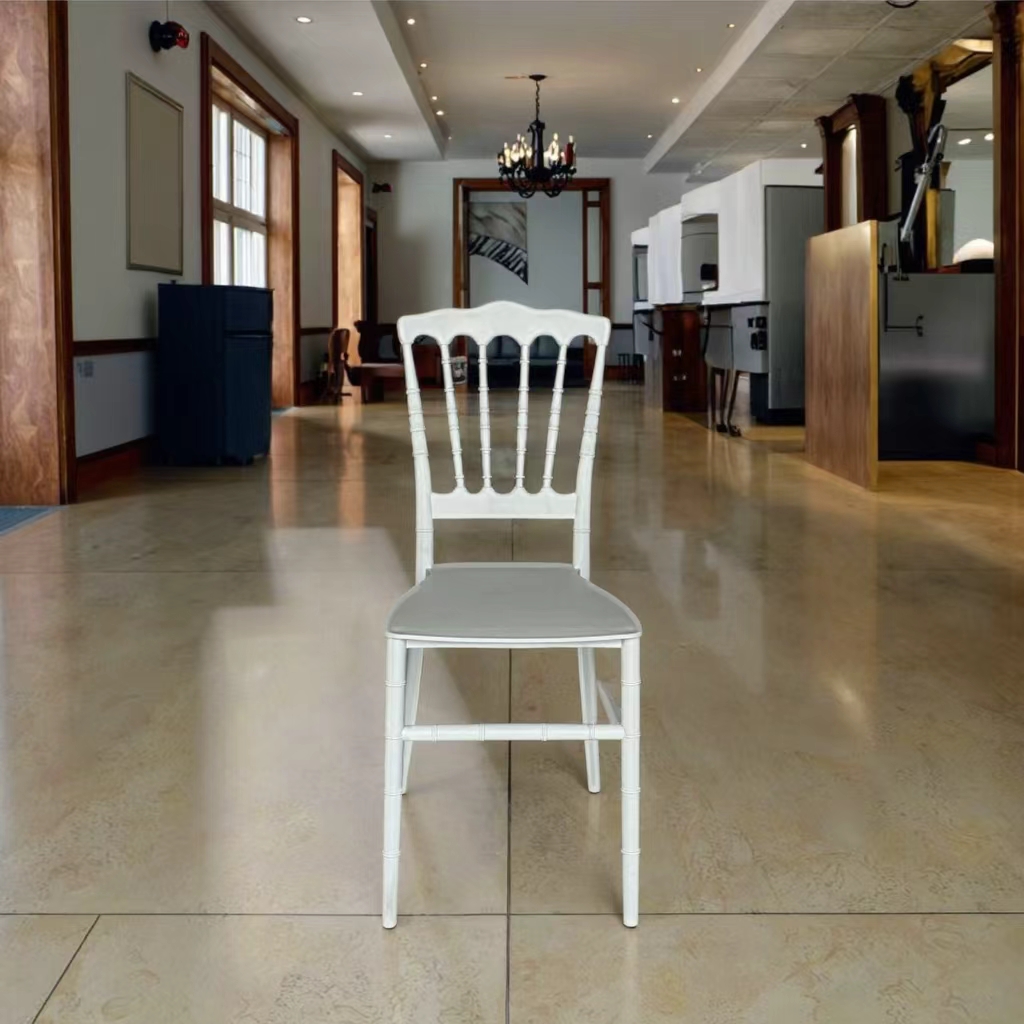 White Napoleon Wedding Chair – Elegant, Durable & Stackable