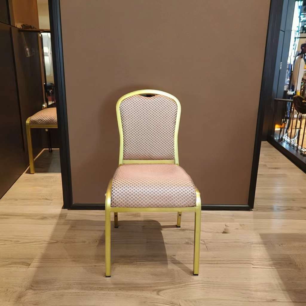 Gold Aluminum Banquet Chair with Upholstered Seat for Hotel and Events