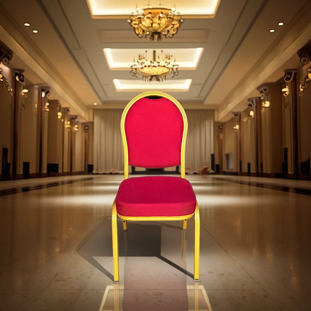 Red Round Back Banquet Chair with Gold Frame – Elegant Wedding Seating