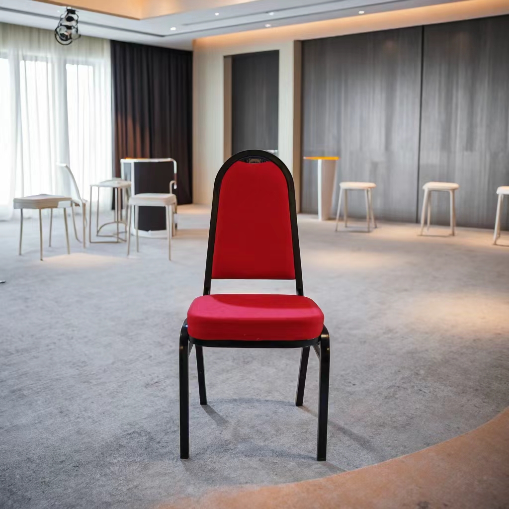 Red Banquet Stackable Chair with Black Metal Frame