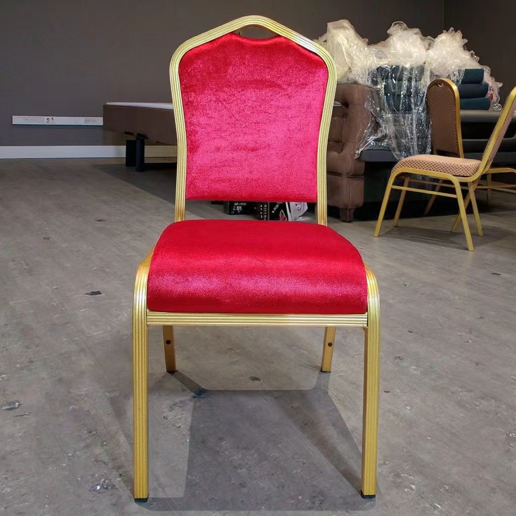 Luxury Red Velvet Banquet Chair with Gold Aluminum Frame